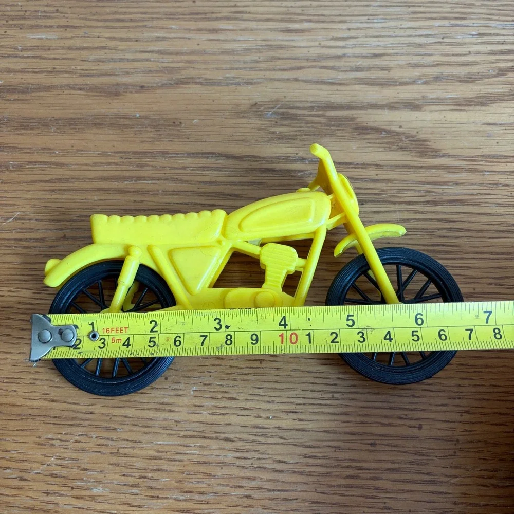 Vintage 1970s Yellow Plastic Toy Motorcycle Dirt Bike Number 4 Racing Retro
